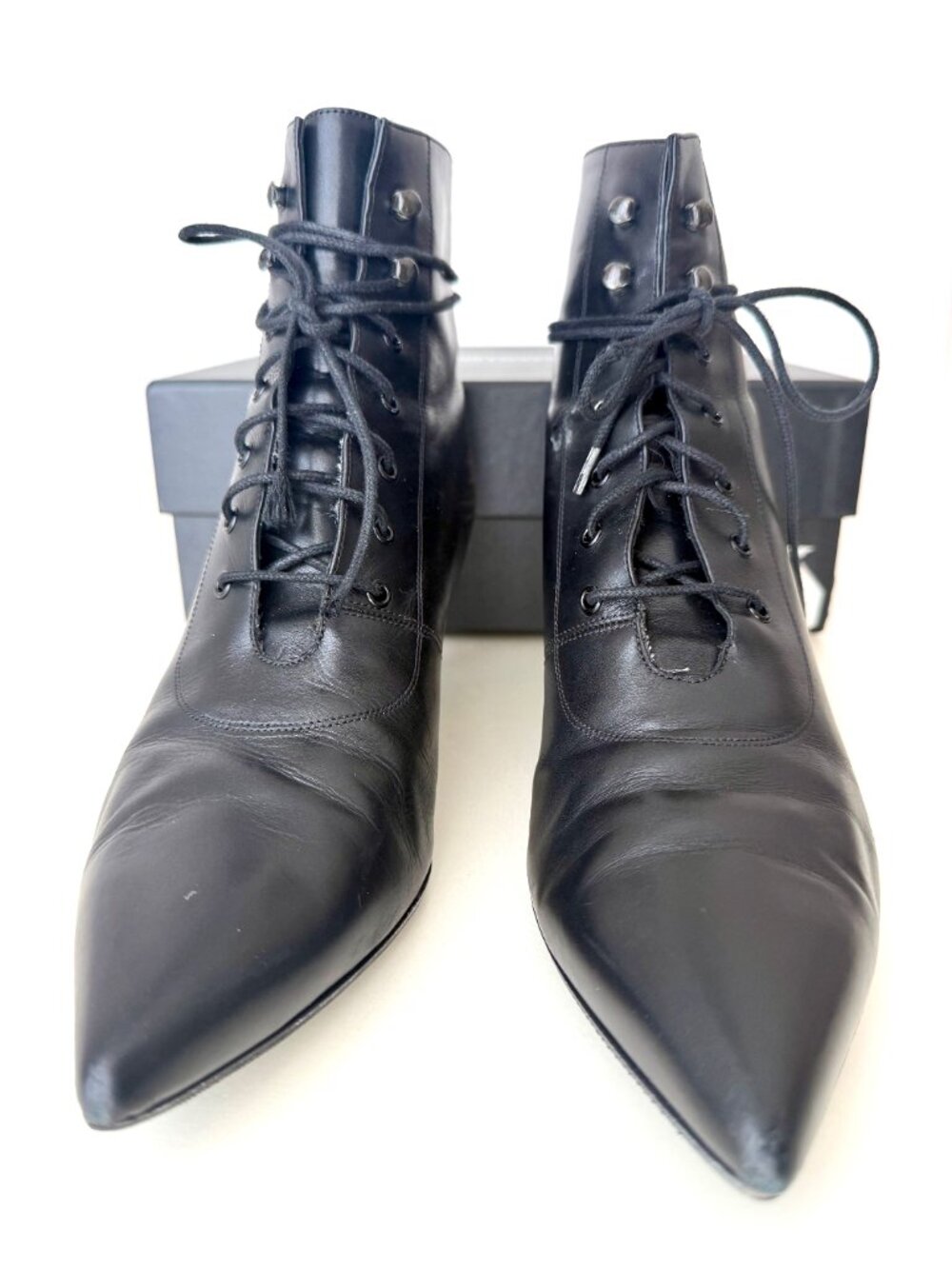 SAINT LAURENT Cat 50 Black Leather Lace-Up Ankle Boots – EU 39 / runs small - Picture 7 of 16